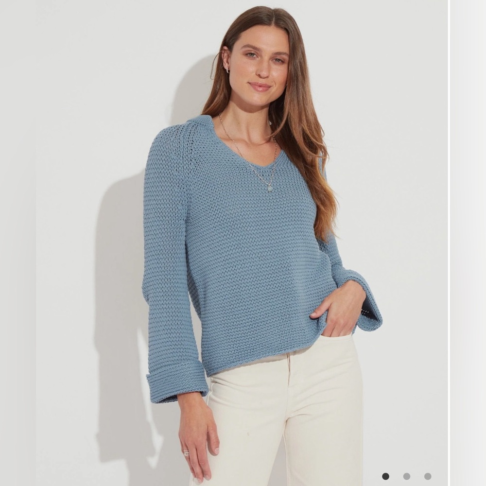 The Reset 'The Breezy' Airy Loose Knit V-Neck Sweater in steel Blue  Size Medium
